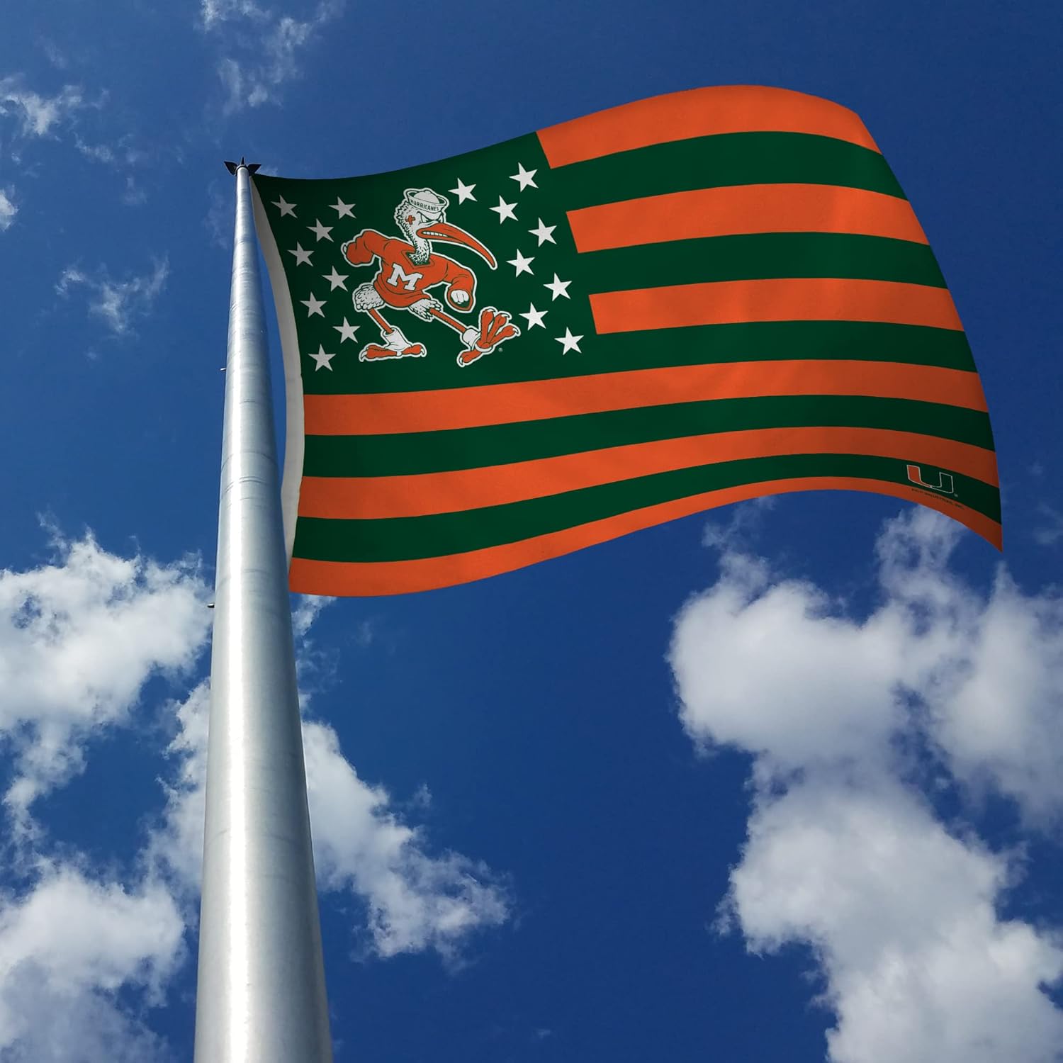 Rico Industries NCAA Miami Hurricanes Stars & Stripes 3' x 5' Banner Flag 3' x 5' Banner Flag Single Sided - Indoor or Outdoor - Home Décor