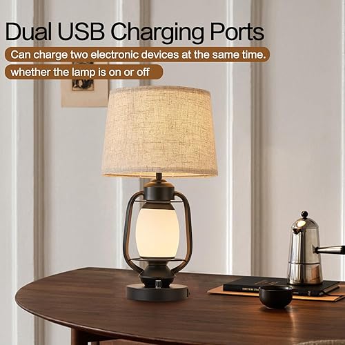 Miniatura 4 de Lámpara de mesa de 22 pulgadas con doble puerto de carga USB, regulable de 3 vías, con luz nocturna, lámparas modernas vintage para sala de estar y
