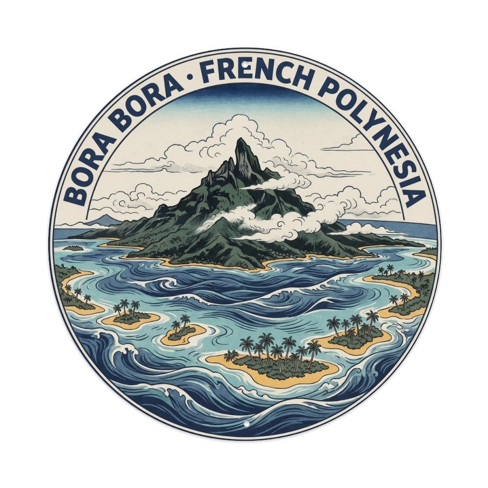 Olyhtr 8X8inch Classic Style Hike Borabora Otemanu Lagoon Summit Woodblock Metal Tin Sign
