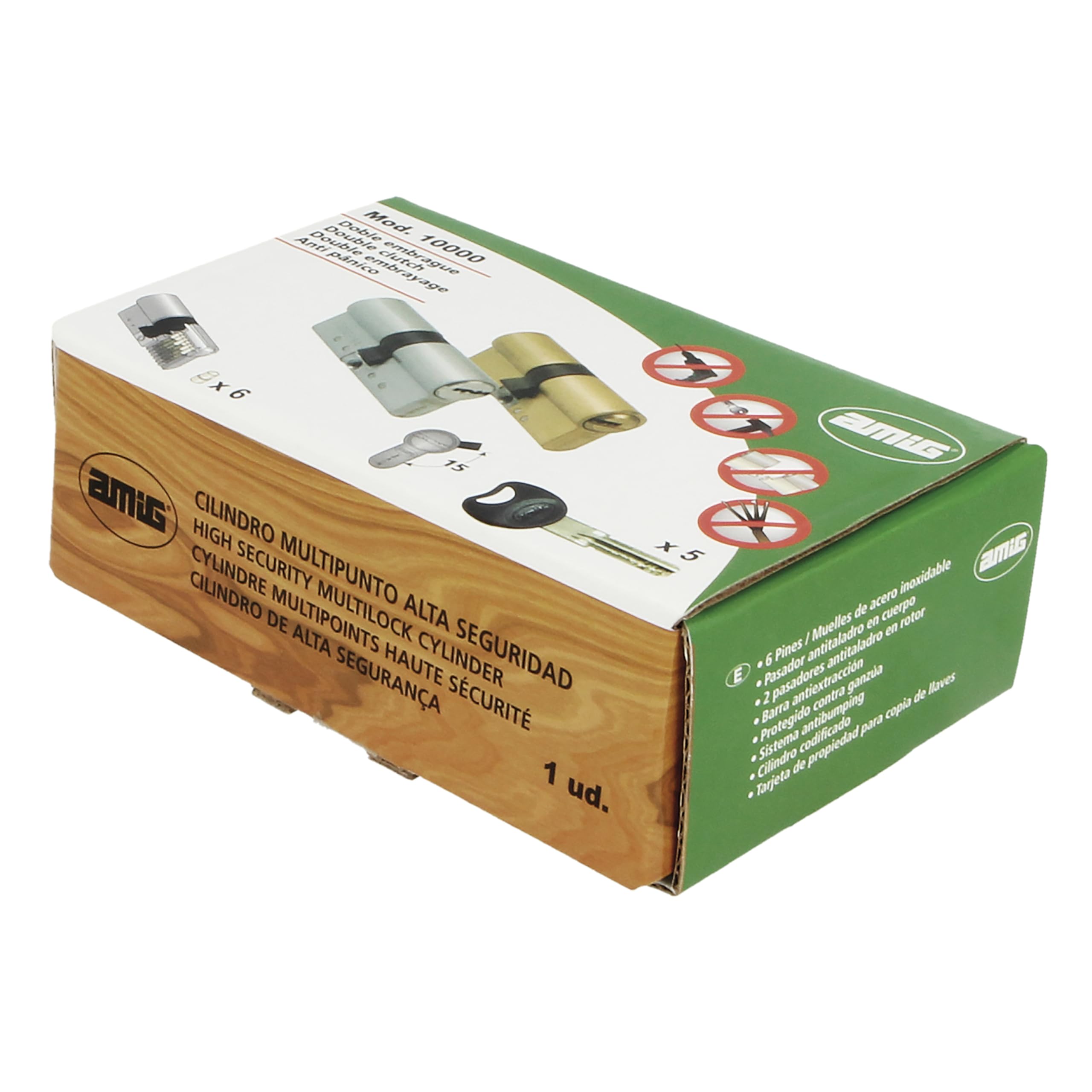 Amig - Cilindro de seguridad con muletilla - Cerradura para puertas - Bombín de Alta Seguridad - Antiganzúa y Antibumping - Incluye 5 llaves - Cromado Mate - Medidas: 100 (50-50 mm)