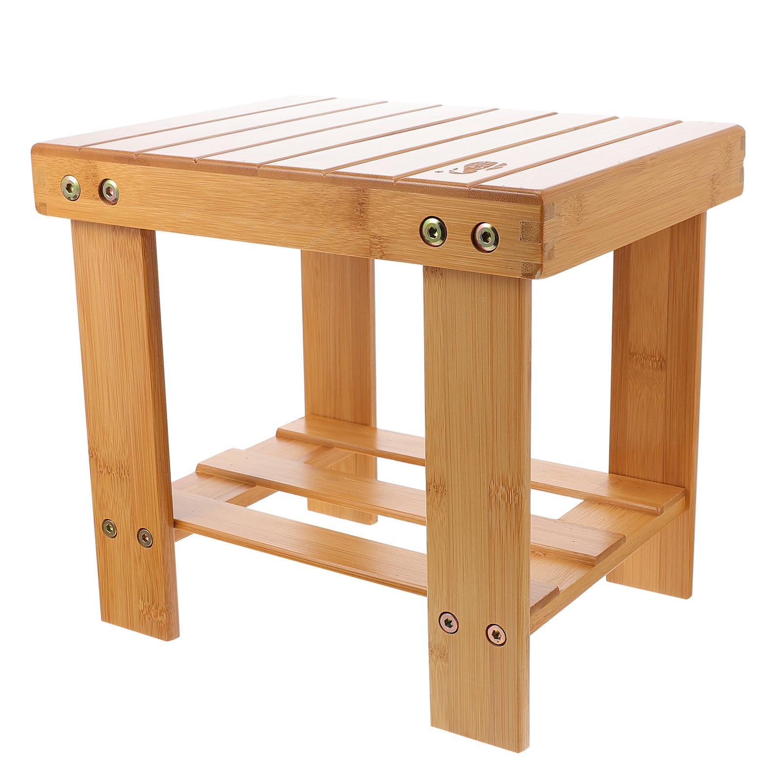 Tabouret carré en bambou naturel marron pour enfant avec assise stable