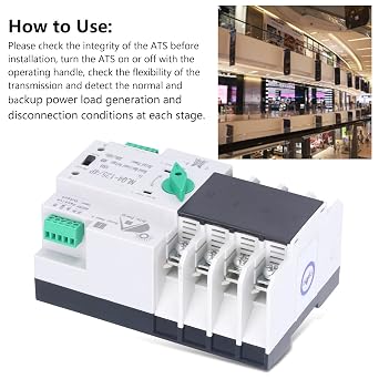 Dual Power Transfer Switch Automatic Changeover Switch 4P 100A 220V Din Rail Mount for Home Commercial Power