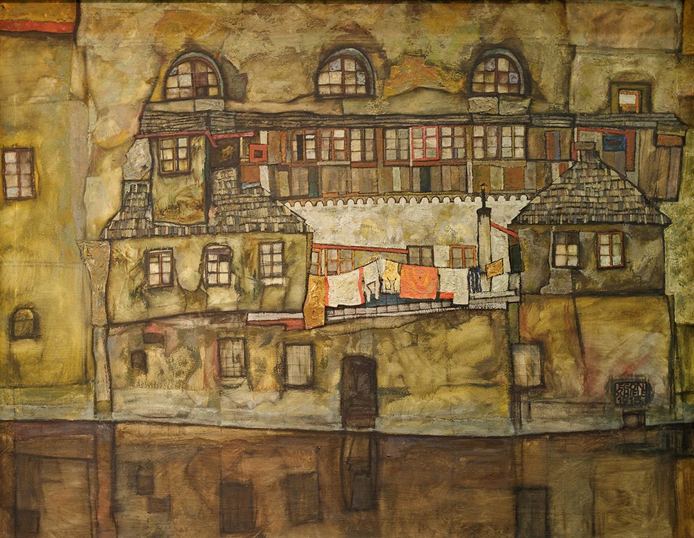 Cuadro de Egon Schiele House Wall on The River 1915, lámina mate para salón