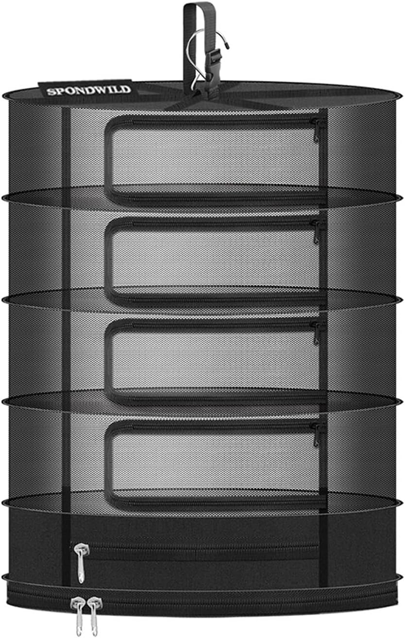 Herb Drying Rack Hanging Mesh, Small 5 Layer Plant Drying Rack with Door Type Zipper & Closed Storage Compartment for Folding Basket Dryer Fiting in Grow Tents,Garden Outdoor