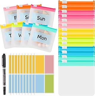 MARFOREVER 25 PCS Pill Pouch Bags Reusable Medicine Organizer Travel Pill Container Storage Pill Case with Slide Lock 14 pcs Plastic Pill Bags 10 pcs Sheets Labels and A Marker