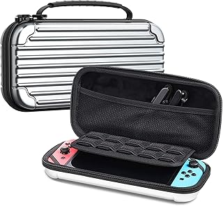Carrying Case for Nintendo Switch OLED / Switch - Shockproof Protective Hard Shell Storage Bag for NS Console and Accessories, Portable Travel Pouch Bag with 10 Game Card Slots - Silver
