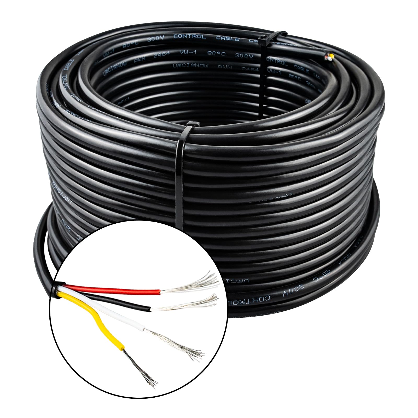 URCIANOW 22 Gauge 4 Core Cable 30M Low Voltage Lighting Electrical Wire Cable 4 * 0.32mm² Stranded PVC Cord Tinned Copper Wire Flexible Extension Power Cord for LED Lamp(22AWG/4)