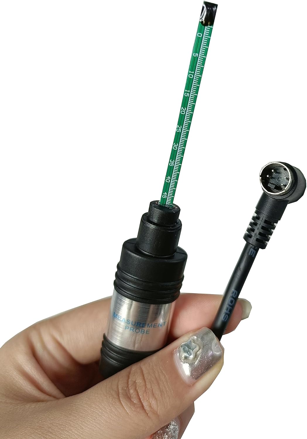 Close-up of the Hall probe tip, showing the sensitive Hall element