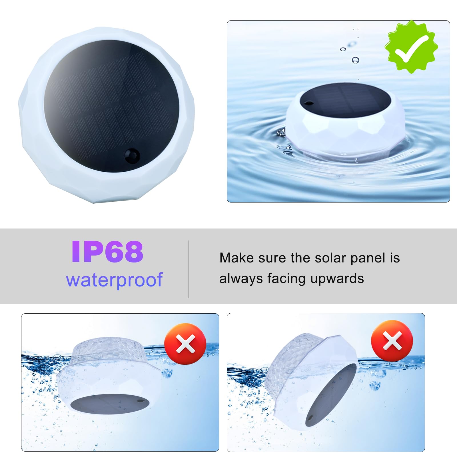 Brillistep Floating Solar Pool Lights with Remote Control, Waterproof IP68 Solar Powered RGB Pool Lights, White, 16.5cm x 12cm x 9.5cm - Image 3