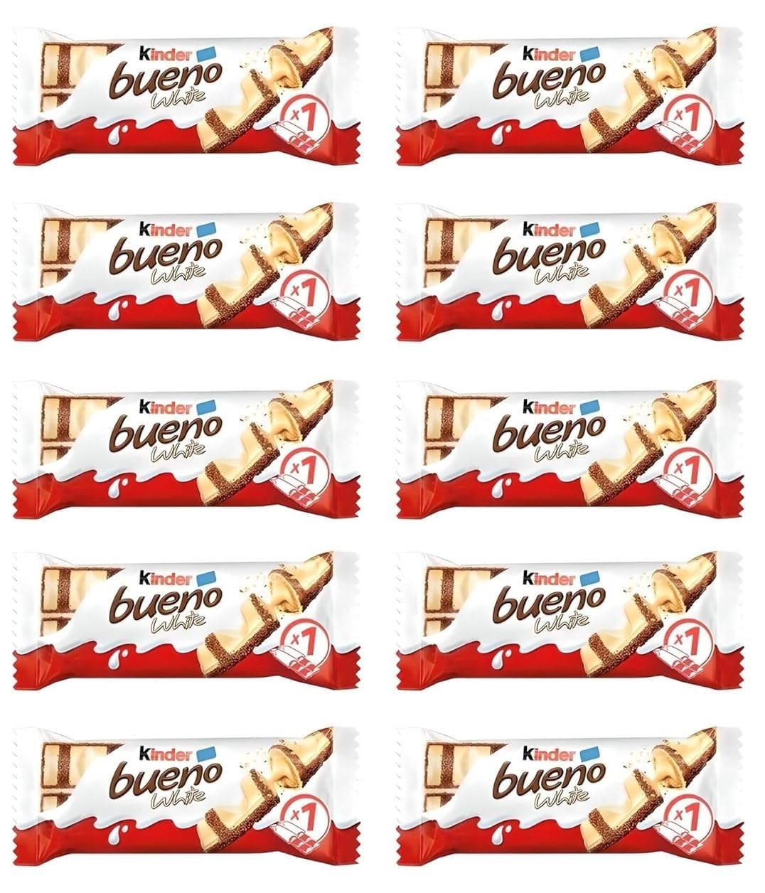 Kinders Bueno White Chocolate Bars Each 39 Grams Pack of 10 (Imported)