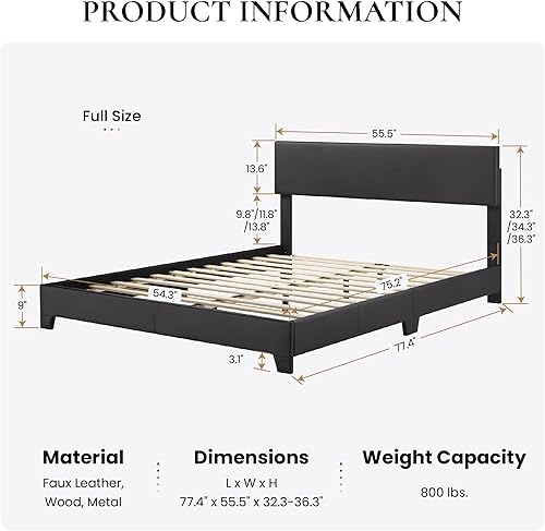 Miniatura 32 de SHA CERLIN Base de cama tapizada de tamaño matrimonial con cabecera ajustable, base de colchón estable, soporte de respaldo fuerte, no necesita