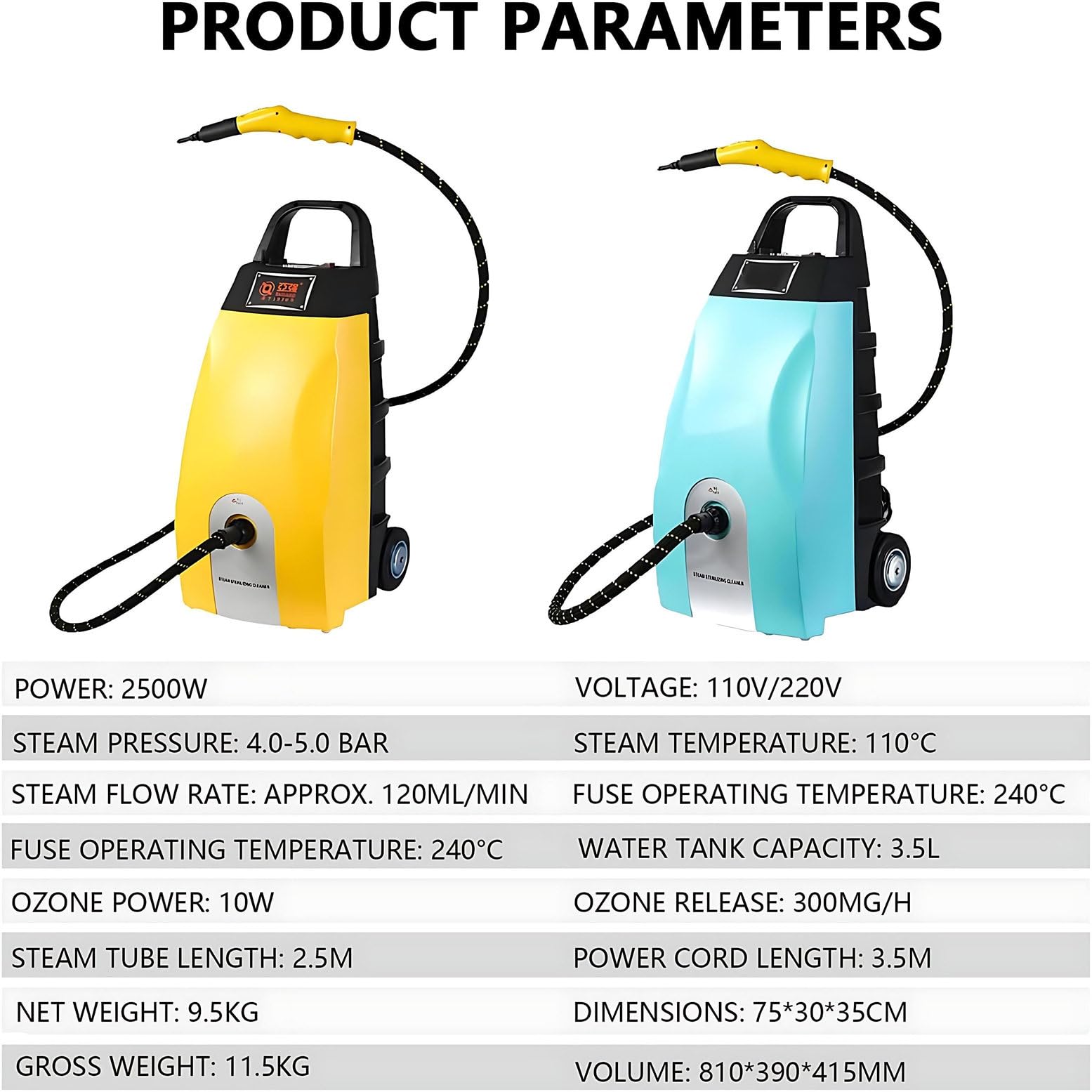 Hidrolimpiadora a Vapor De Alta Presión 2500W, Hidrolimpiadora Eléctrica con Accesorios, Vaporizador Portátil Multiusos 6 En 1 para Lechada, Suelos, Ventanas Y Coches
