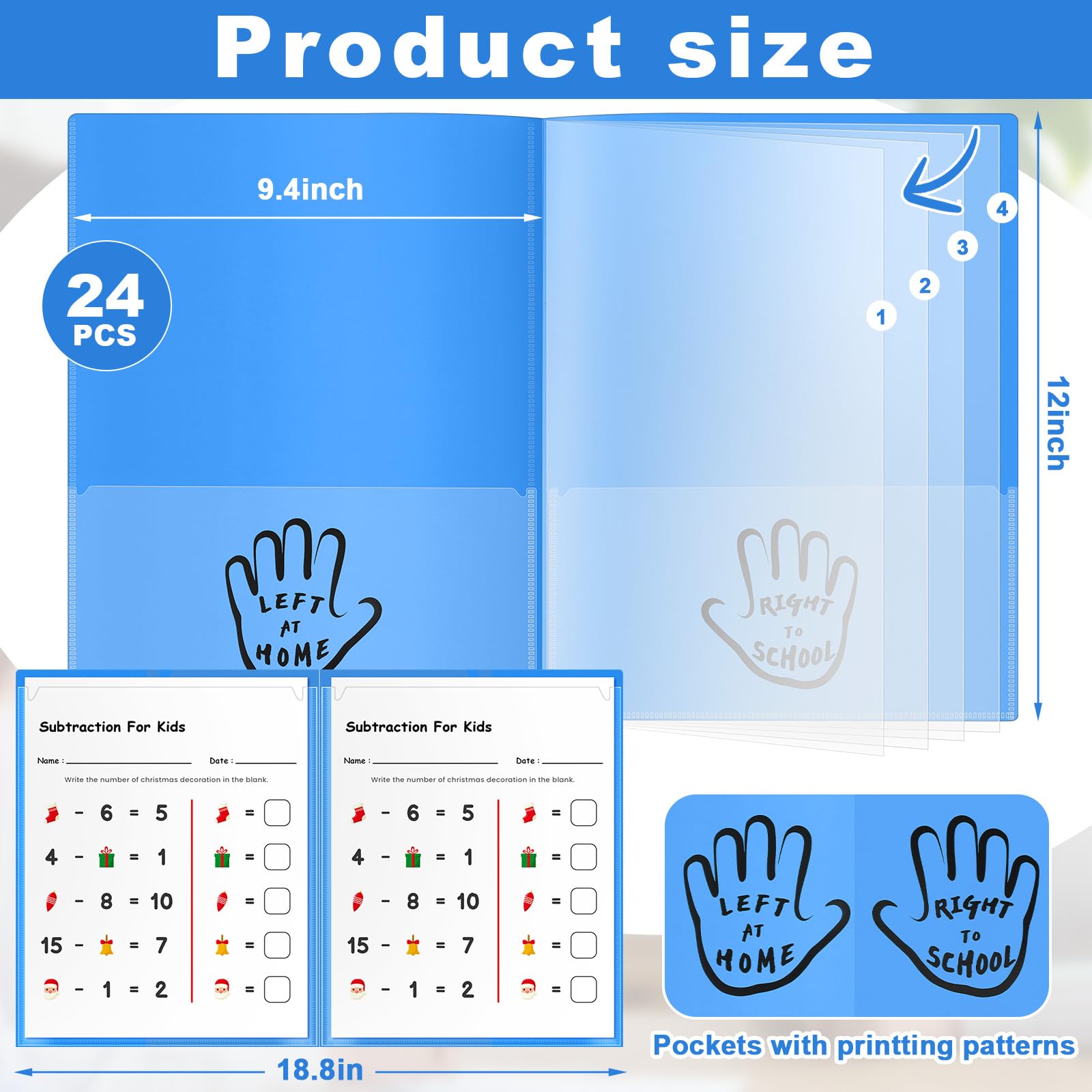 Henoyso 24 Stück Take Home Ordner mit mehreren Fächern, Kunststoff, Archivordner mit 8 Taschen für Eltern-Lehrer-Kommunikation, wasserdicht, 30 x 24 cm, Blau