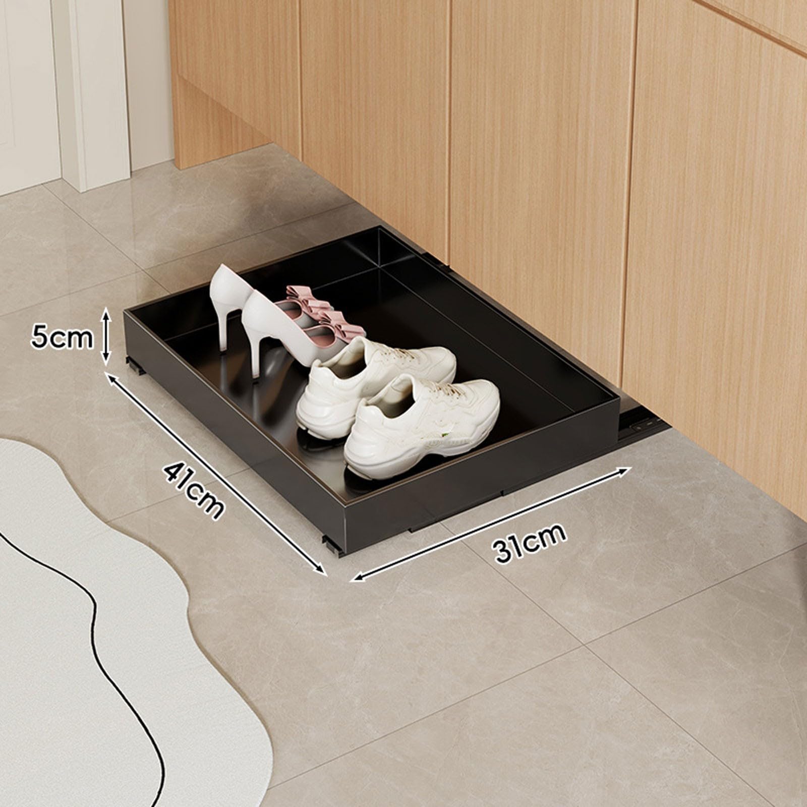 Vassoio per Scarpe Estraibile a Scomparsa Organizzatore Scarpe Nascosto Salvaspazio Estraibile Alluminio per Piccolo Armadio da Camera Ingresso C,L 41*W 31*H 5CM