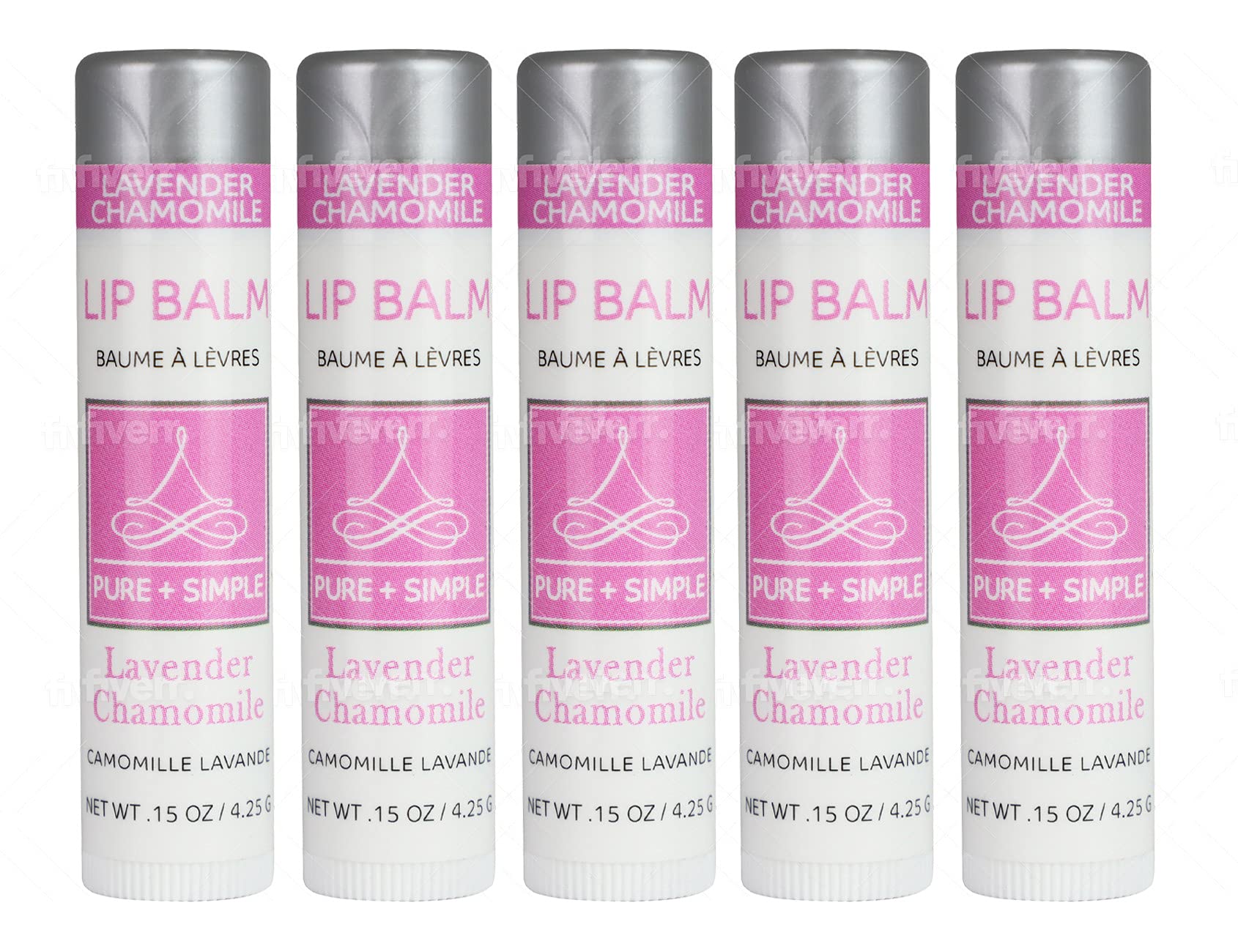 PURE + SIMPLE Vegan Lip Balm Lavender Chamomile Lip Balm Collection, Cruelty Free Chapstick, Moisturize Dry, ed, or Chapped, Lips, 5 Tube Set.