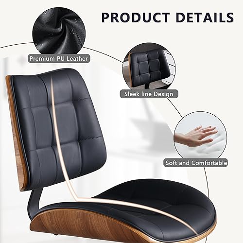 Miniatura 7 de Silla de escritorio de oficina en casa con ruedas, silla de oficina sin brazos de altura ajustable, piel sintética, respaldo medio, silla de