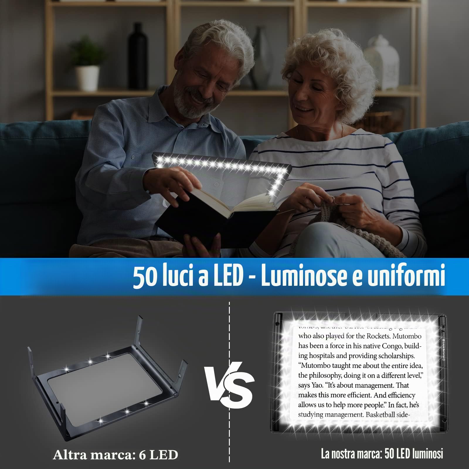 5X Lente Ingrandimento con Luce, Lente d'ingrandimento a Mani Libere con 50 Luci LED, Lente più Grande, Lente di Ingrandimento Rettangolare Dotato di Cordino e Supporto, per Libro,Cucito,Anziani