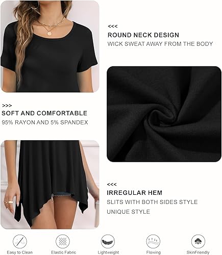 Miniatura 5 de BISHUIGE - Blusón de verano para mujer, de manga corta, con dobladillo irregular, holgada