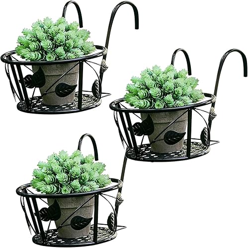 Tosnail Paquete de 3 macetas de 8 pulgadas, soporte para flores colgantes, balcón, terraza, valla, macetas, para uso en interiores y exteriores,
