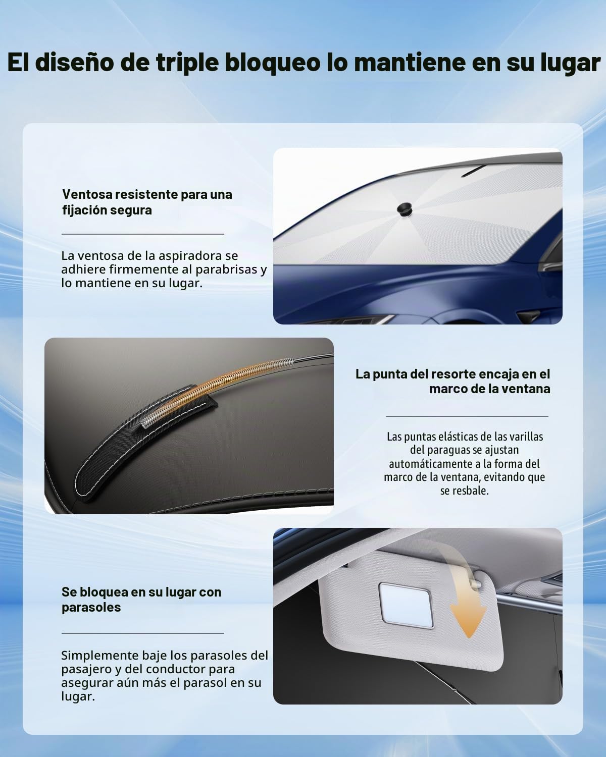 ECOZEN Parasol para Parabrisas Delantero de Coche Tesla Model 3 2018-2026, Parasol Autoadhesivo Coche Delantero Plegable Protección UV y Solar Parasol de Verano Accesorios Tesla Model 3