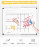 Magnetic Double-Sided Whiteboard Calendar, 36" x 24" | Dry Erase Calendar for Wall, Aluminum Frame White Board Planner Monthly Marker Board for Kitchen, Memo, School, Home, Office