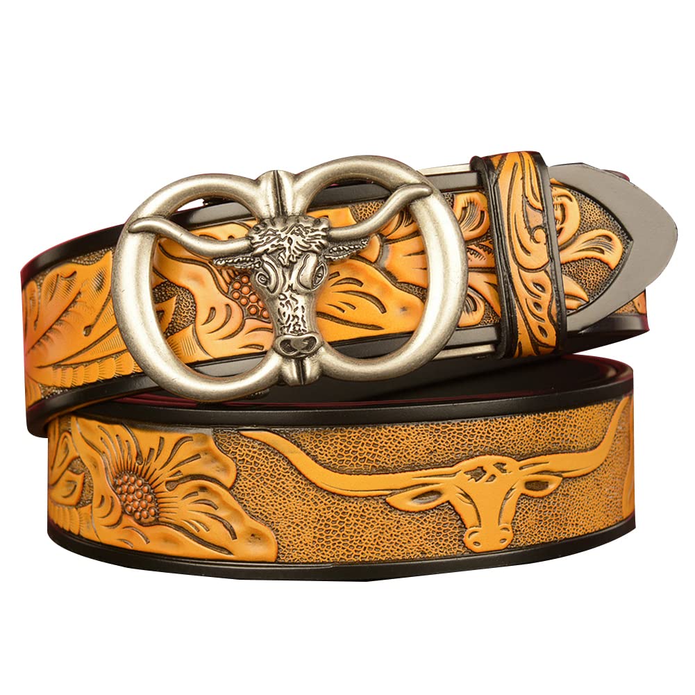 BDAYEK Men's Belt Men'S Ratchet Automatic Buckle Belt 125Cm 49Inch Fashion Leather Antioxidant Elastic No Holes Precise Fit