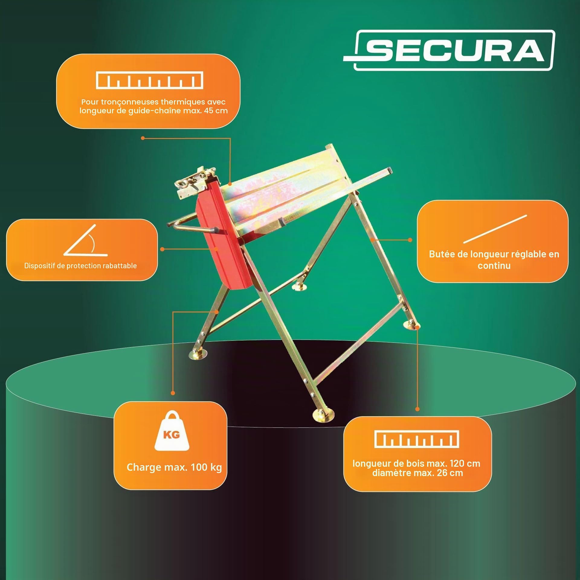 SECURA chevalet de sciage aide à la coupe du bois chevalet de sciage pliable compatible avec la tronçonneuse bois de chauffage bois