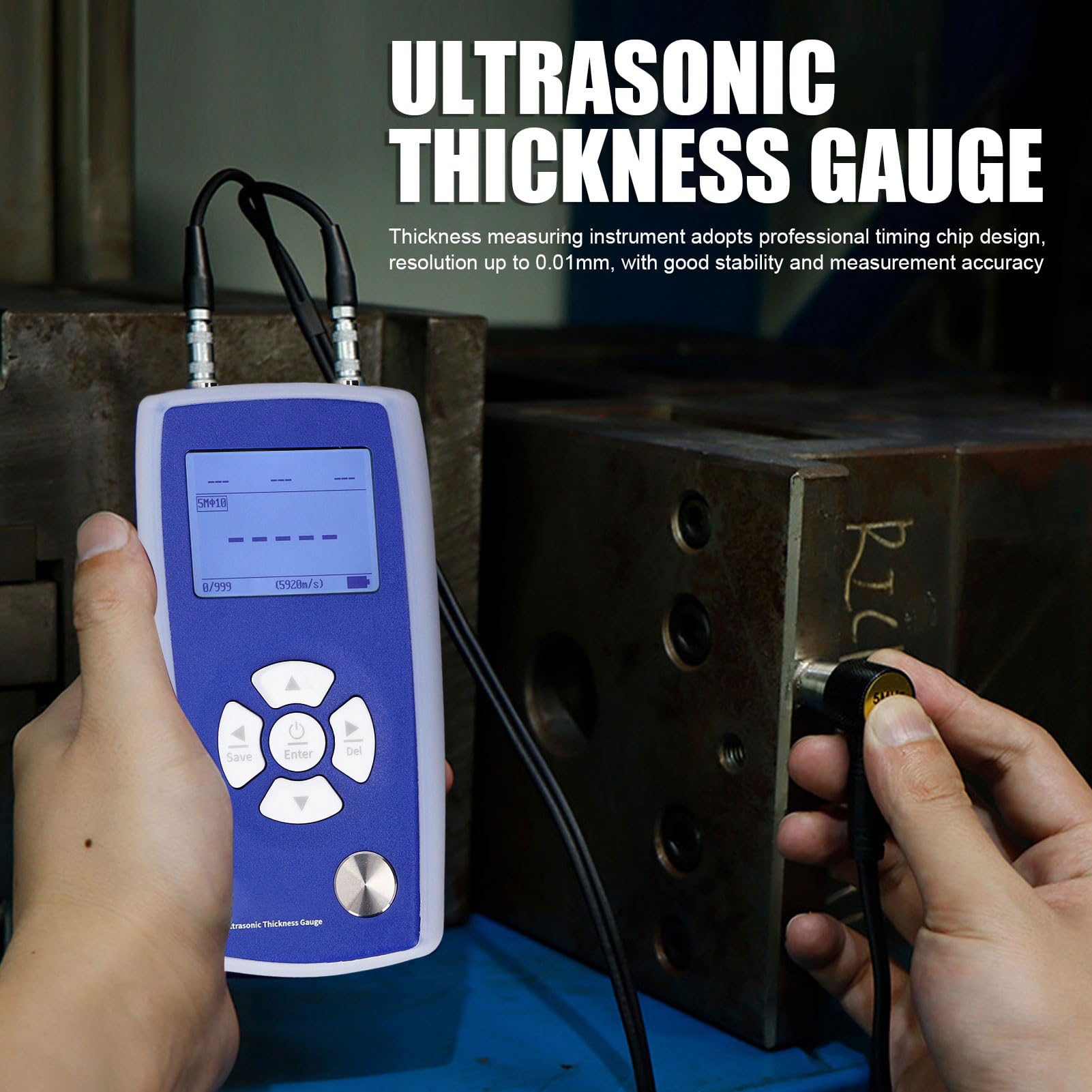 Pipe Thickness Meter Industrial Digital for Metal Plastic 0.01 Resolution 1-320mm Range
