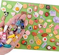 Vista 2 de 100 piezas de alimentos en miniatura Mini comida en miniatura accesorios para casa de muñecas de resina pequeña, juego de comida para casa