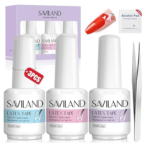 Saviland Juego de látex líquido para uñas 3 unidades cinta de látex líquida para uñas protector de cutículas protector de barrera de piel kit de