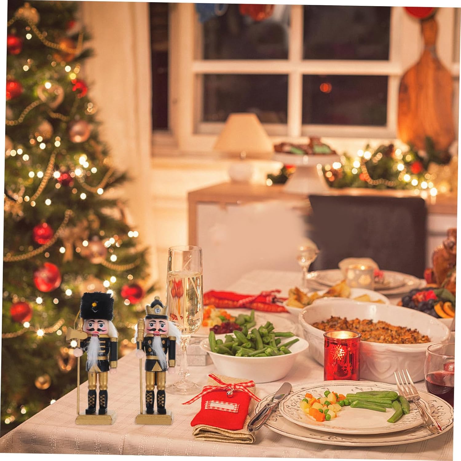 GLEAVI 4pcs Wooden Nutcracker Christmas Decorations Black Gold Nutcracker Figures with Thickened Base for Home Tree Ornaments Festive