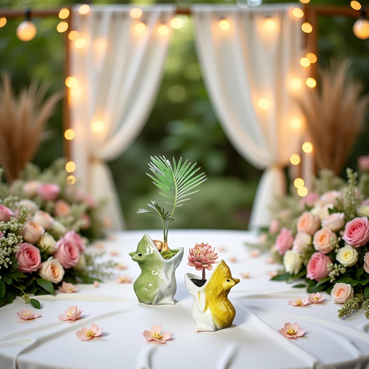 Frog Succulent Pot 2 Pack Ceramic Funny Frog Statue Planter Novelty Cactus Flowerpot Vase Air Plants Stand Holder Display Container for Miniature Plants Home Office Garden Decor