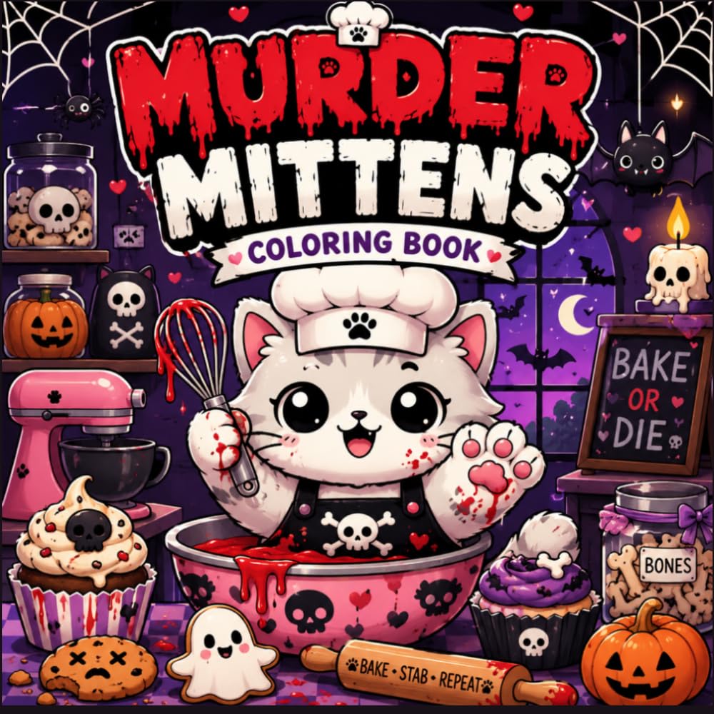 Murder Mittens Coloring Book: A Creepy Cute Coloring Book of Tiny Killer Cats, Monster Cookies, Candy Chaos, and Haunted Baking Fun