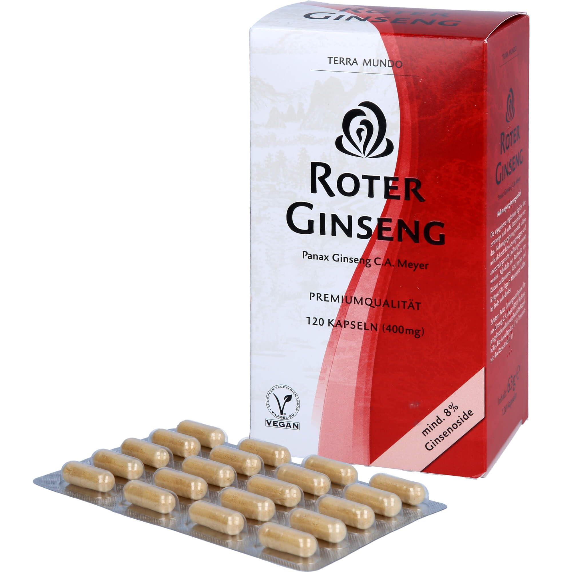 Roter Ginseng 400 mg 8% von Terra Mundo Kapseln
