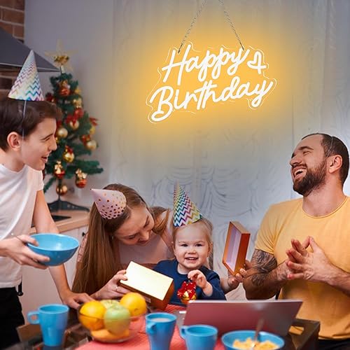 Miniatura 6 de Letrero de neón de feliz cumpleaños para decoración de fiestas y paredes, 15 x 9 pulgadas, luz LED de neón blanca cálida con USB e interruptor de