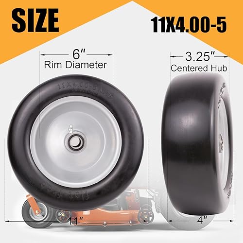 Miniatura 3 de Neumáticos para cortacésped de 11 x 4.00-5 sin planos, neumáticos lisos y ruedas con rodamientos de precisión de 34 pulgadas o 58 pulgadas y 12