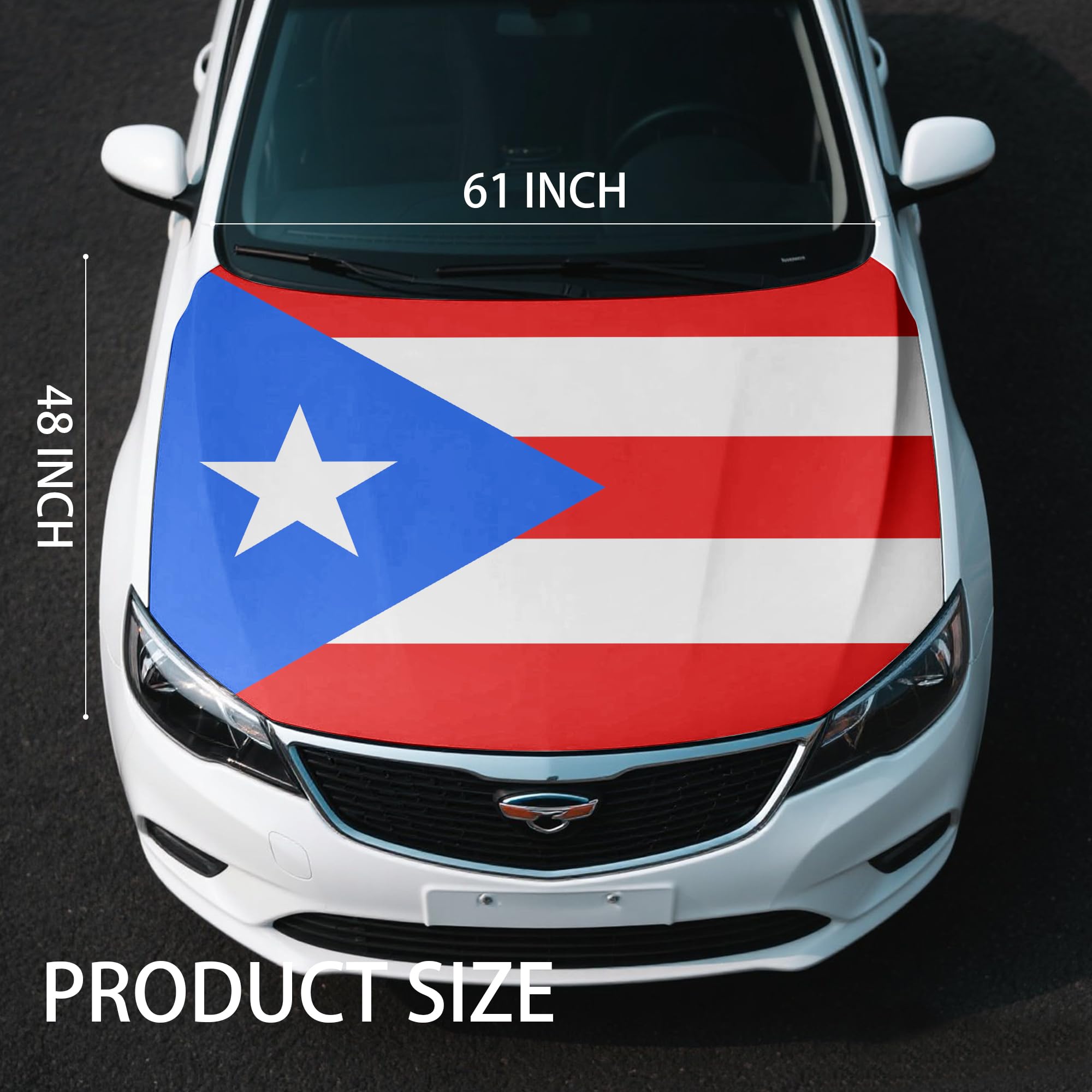 The Commonwealth of Puerto Rico Flag Car Hood Cover, 4 x 5 Feet, Elastic Fabric, Vehicle Bonnet Banner