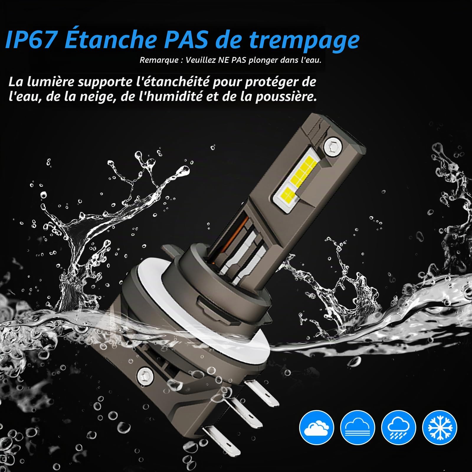 D-Lumina Ampoule H15 LED Anti Erreur Canbus 55W 10000LM 6500K Eclairage Feux de Route et Feux Diurnes 400% de Luminosité Blanc Xénon étanche Kit De Conversion Ampoule CSP Chip, 2 pièces