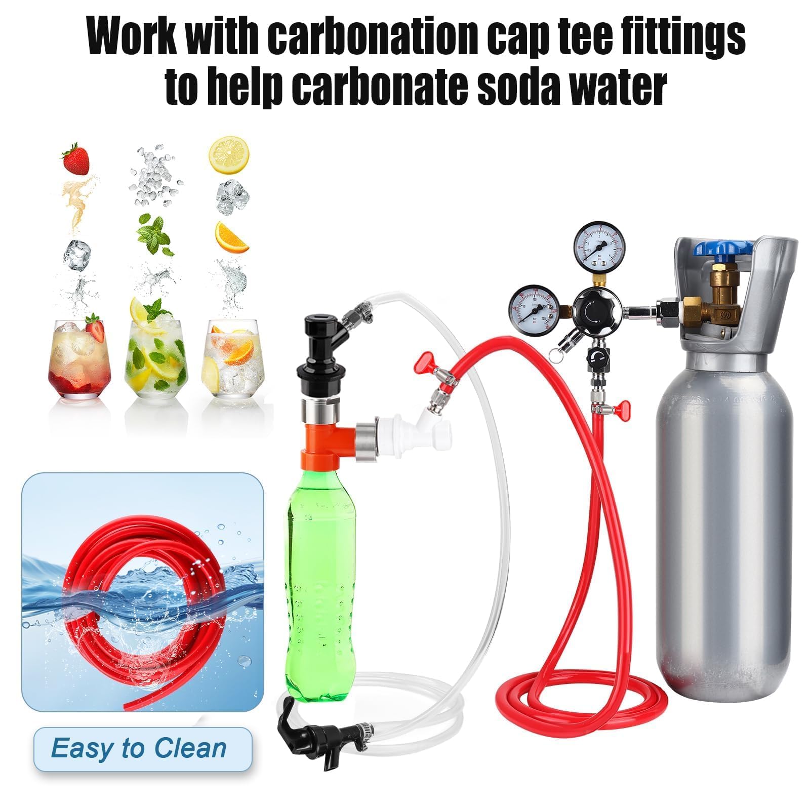 MRbrew Kit de tapa de carbonatación de bloqueo de bola de gas de 5 pies, bloqueo de bola de desconexión con acero inoxidable de 5/16 pulgadas de barril de cerveza Kegerator, tubo de PVC, manguera de