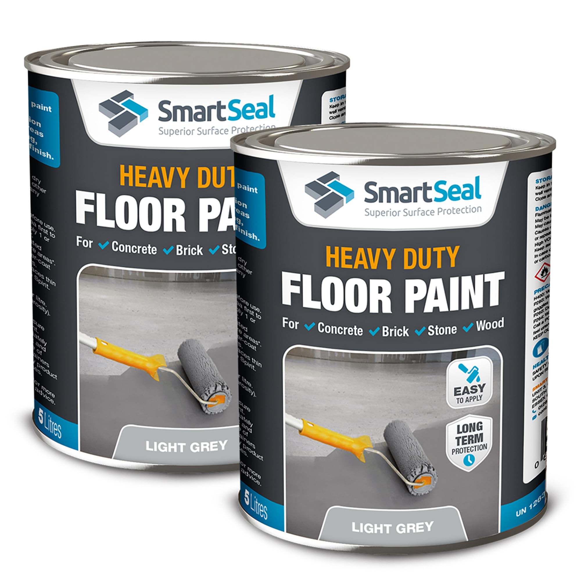SmartSeal Heavy Duty Floor Paint - Light Grey, 2 x 5L - Hard-Wearing Garage Floor Paint with Anti-Slip Mid-Sheen Finish – also Ideal for Decking, Warehouse flooring, Brick, Concrete, Stone & Wood