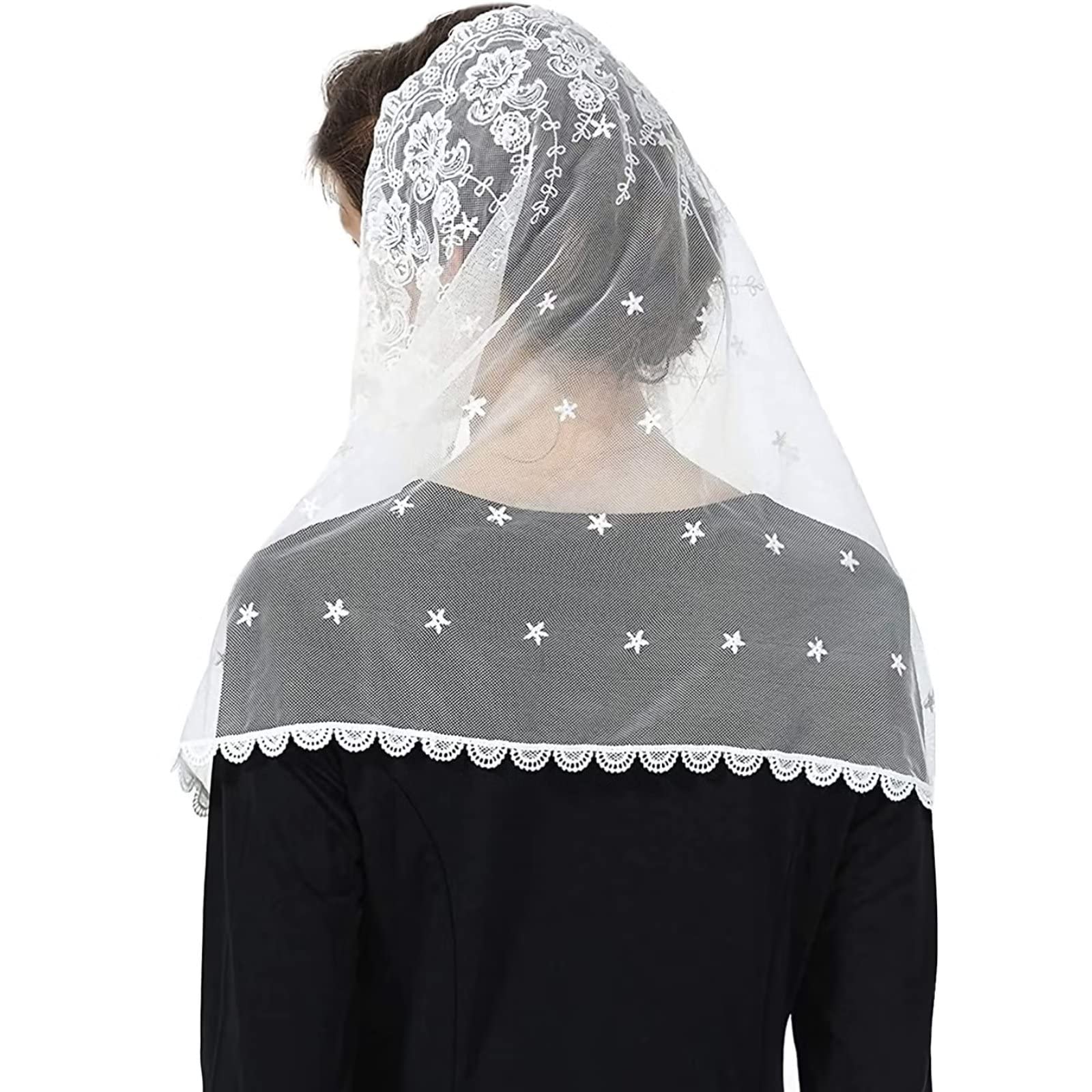 accessoires dentelle Mantilla voile doux et confortable motif de fleurs style espagnol rose voile - blanc