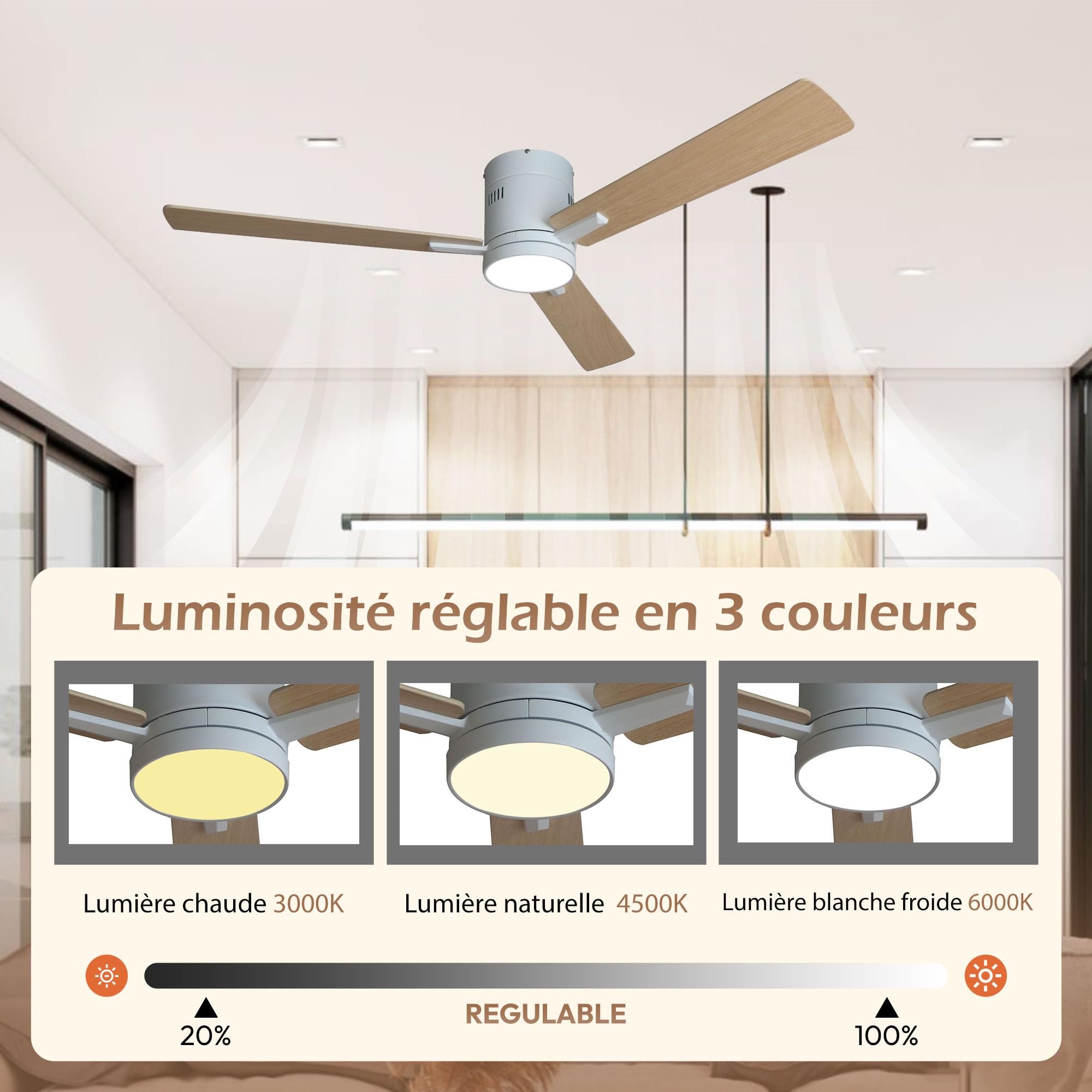Ltemziiy Ventilateurs De Plafond Avec Lumières Et Télécommande, Ventilateur De Plafond Encastré