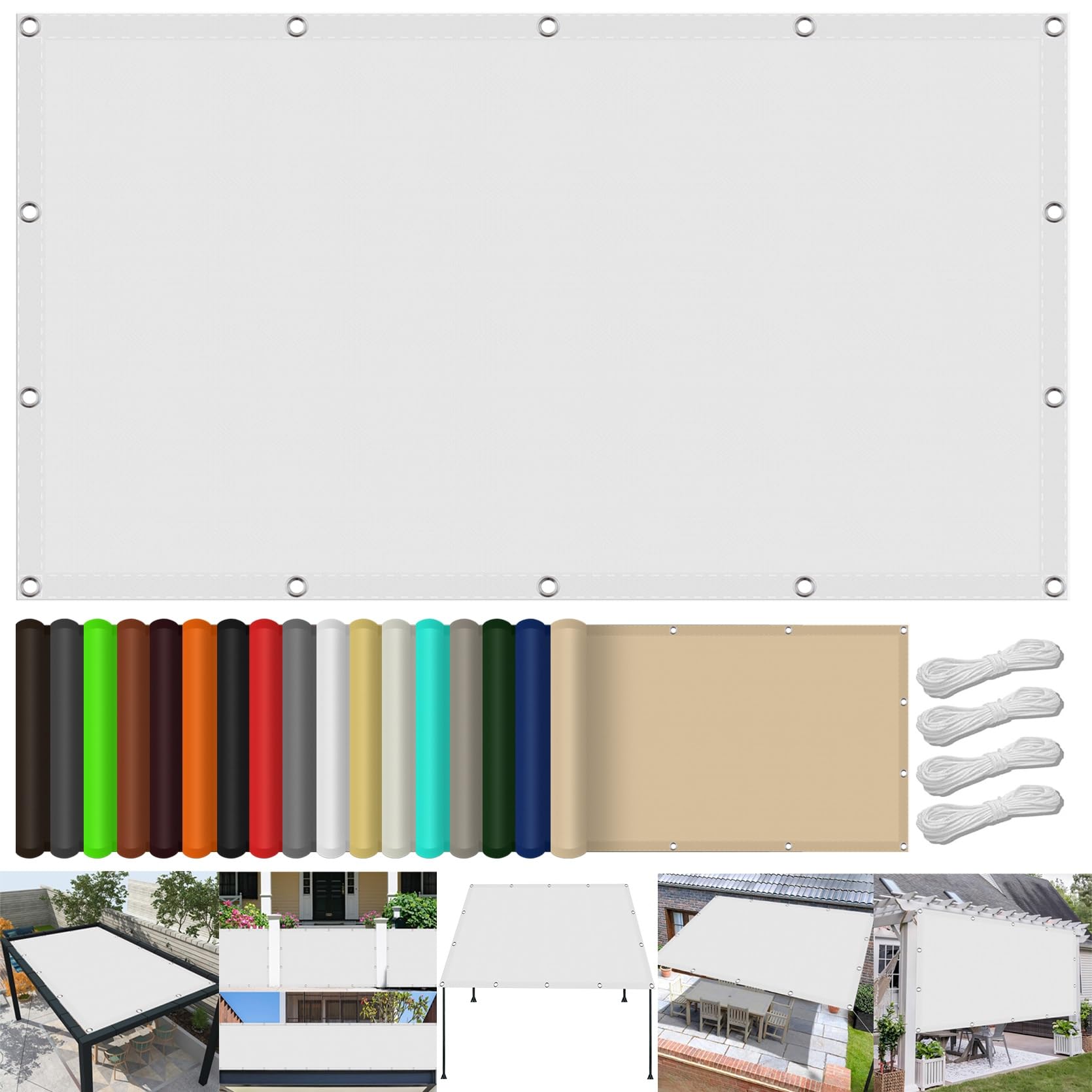 Voile d'ombrage blanc 100x460 cm imperméable extérieur protection UV