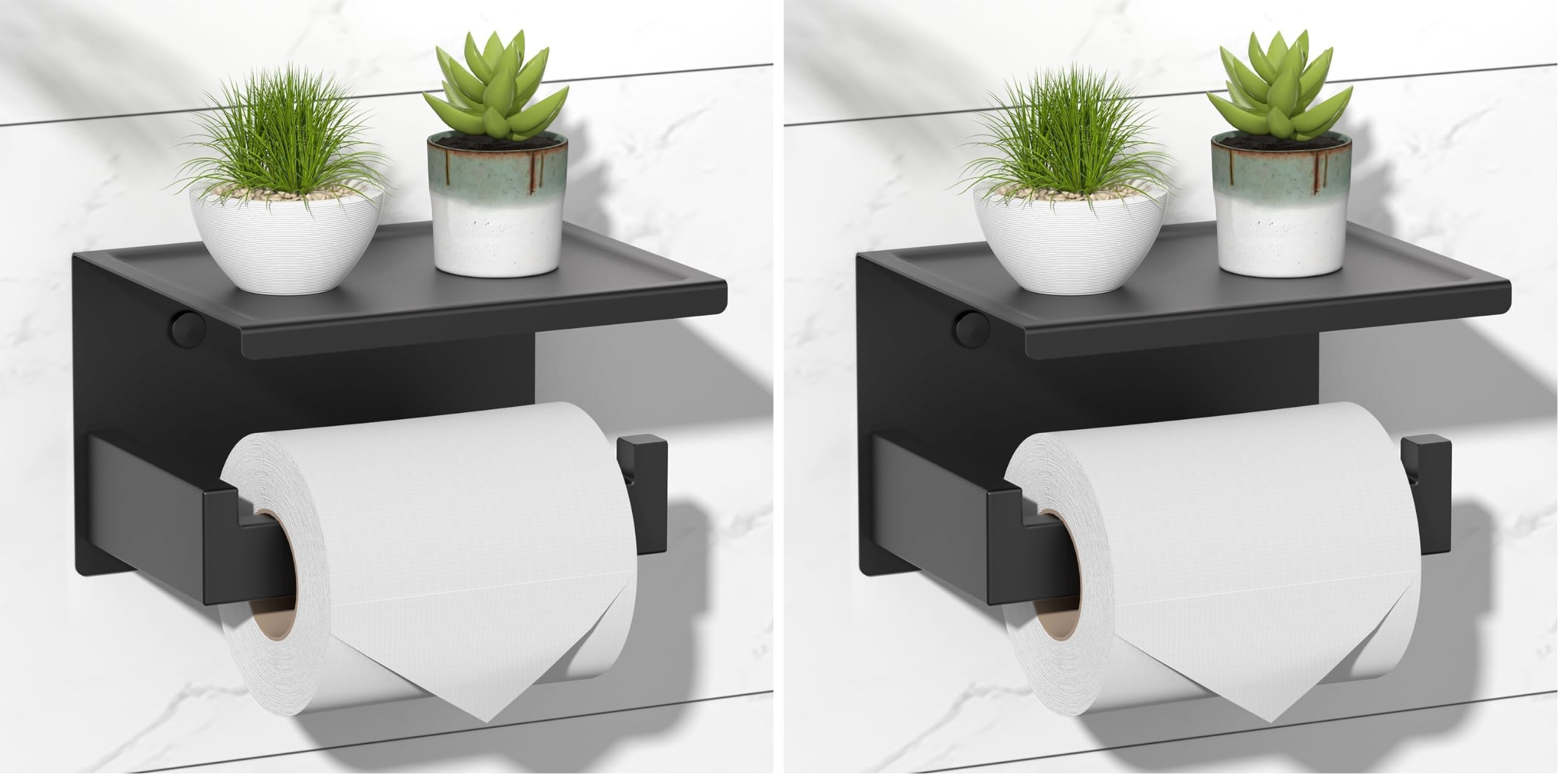 HITSLAM Toilet Paper Holder with Shelf, Stick on Matte Black Toilet Paper Roll Holder, Self Adhesive or Wall-Mount with Screws for Bathroom,Washroom — Amazon image 10