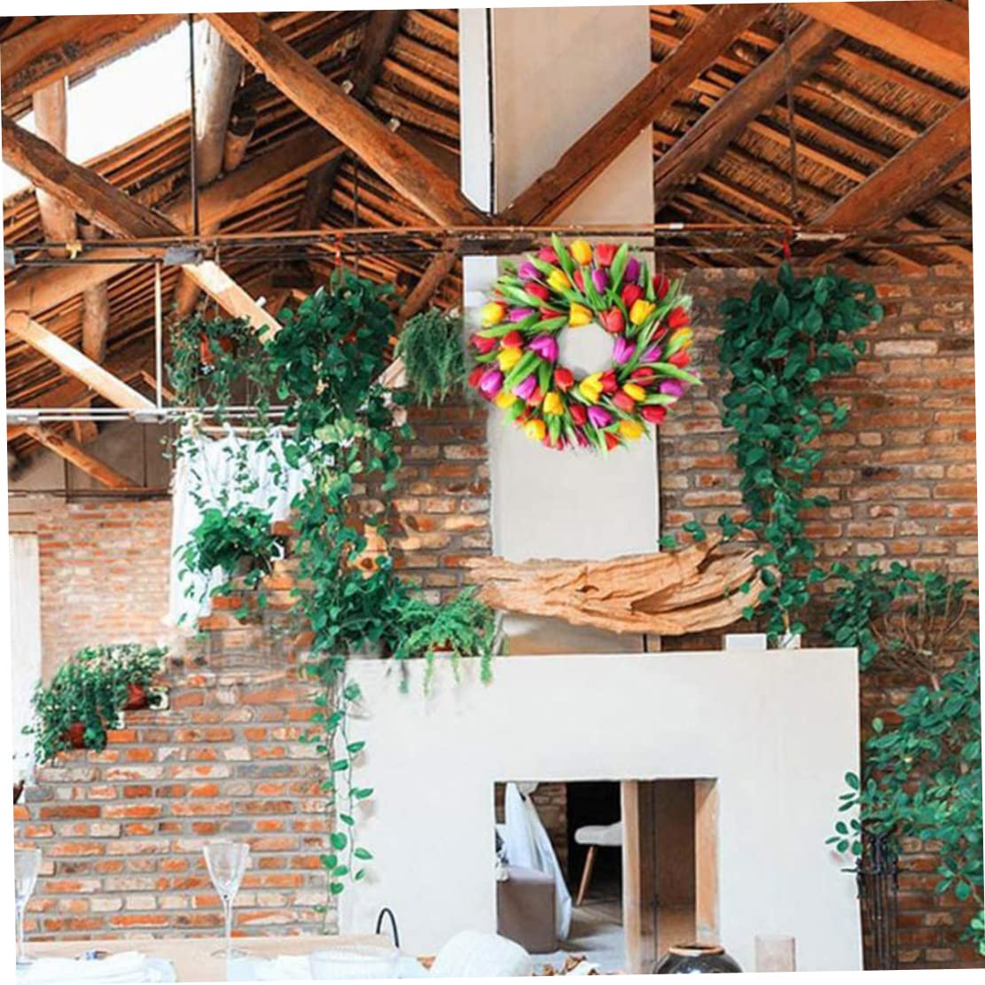 Ghirlanda di fiori di simulazione ghirlanda di tulipani artificiali con primaverile per porta d'ingresso stile 40 cm1