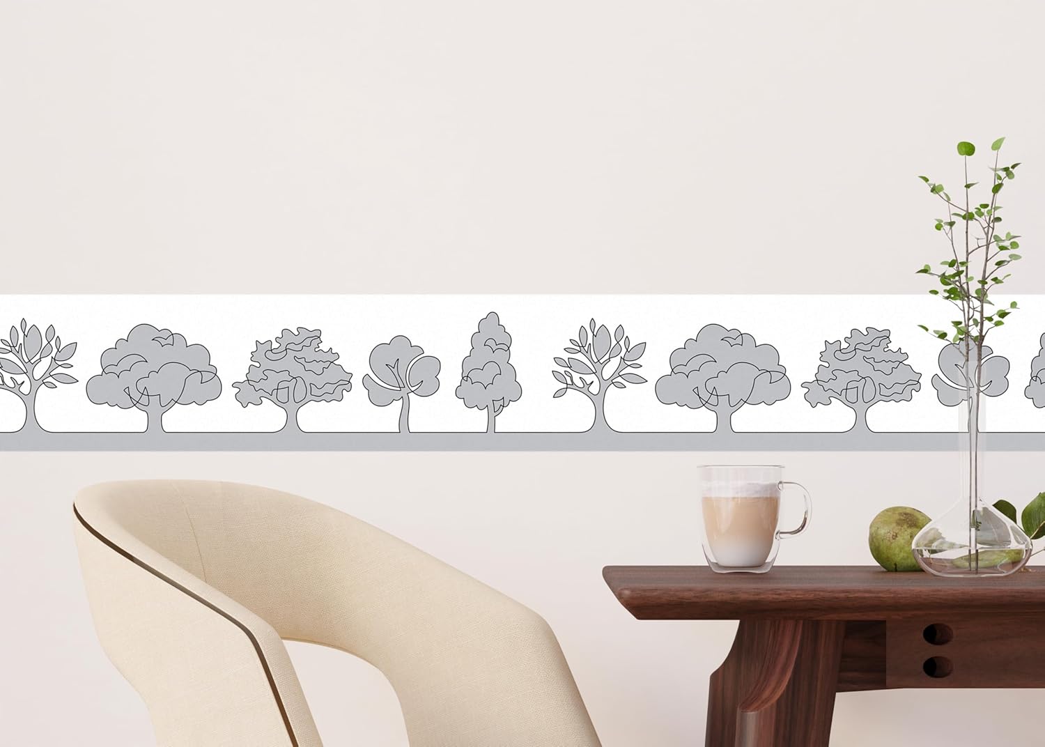 Trees Self-Adhesive Border, Kitchen, Living Room, Wall Sticker, Multicoloured, 500 x 13.8 cm, AWB 8280