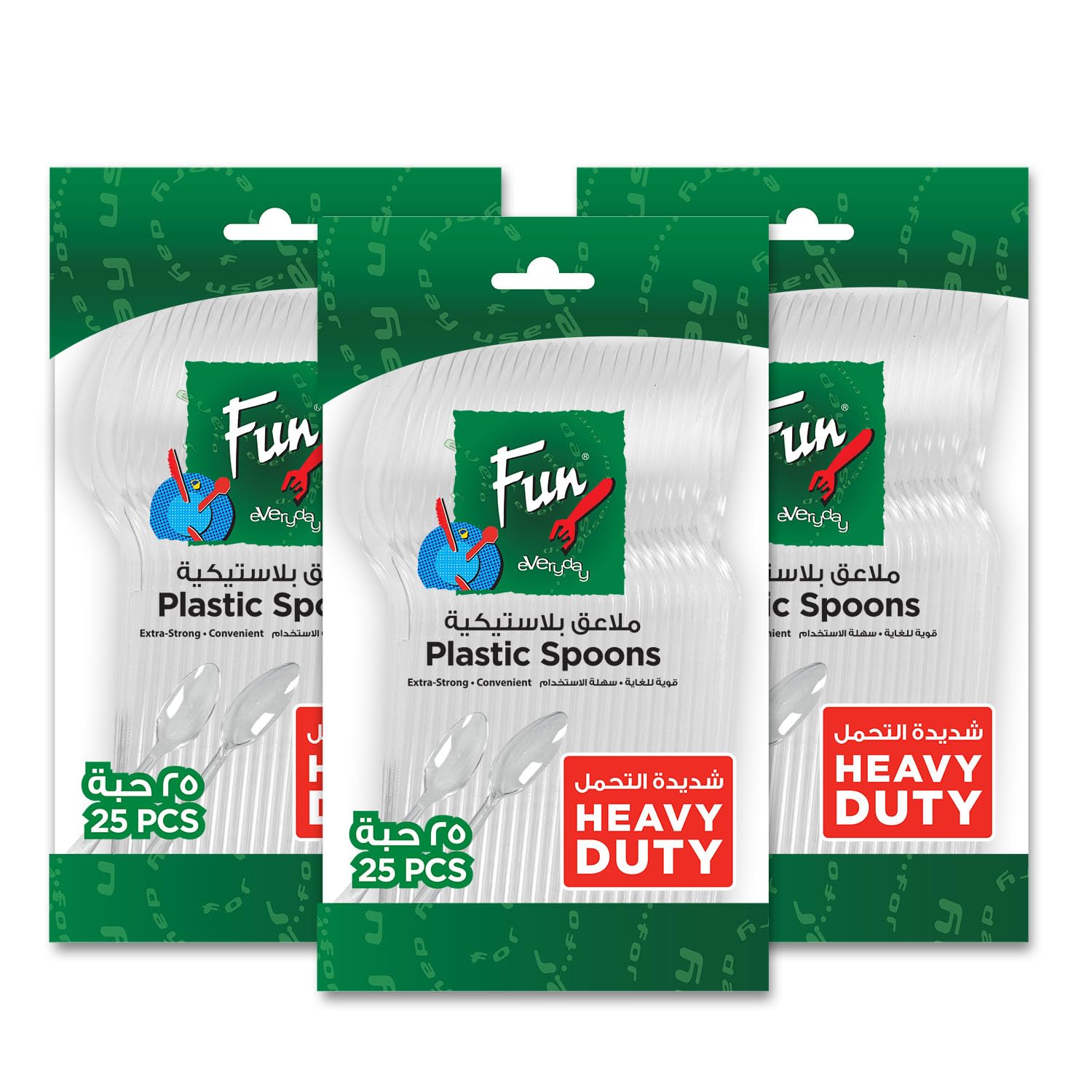 FUN BY AL BAYADER فن Promopack Heavy Duty Plastic Dinner Spoon Set-Transparent Plain Pattern Cutlery,Ergonomic Handle Material Perfect for Home, Hotel & More (Pack of 25 X 3)