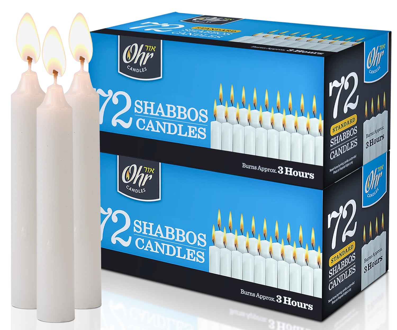 Ohr Candles White Shabbat Candles - Traditional Shabbos Candles - 3 Hour - 72 Count, 2 Pack (144 Count) - By Ohr