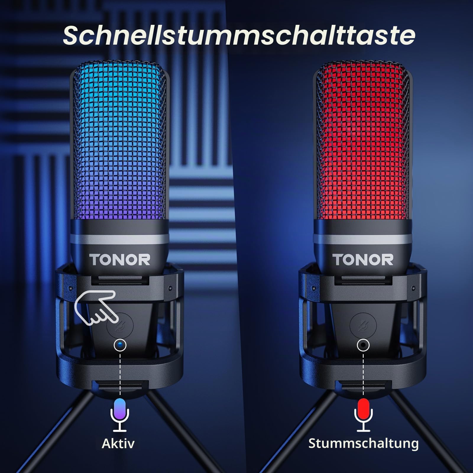 TONOR RGB Mikrofon PC USB Computer Gaming Standmikrofon, Nierencharakteristik Microphone mit Stativ Popschutz Tischmikro Mic Microfono mit Ständer für Game YouTube Konferenz Singen PS4 PS5, TC777 Pro