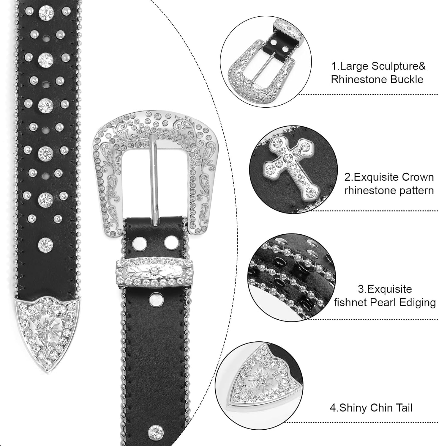 Sparkly Rhinestone Diamond Sequin Studded Belt for Men & Women - Western Cowgirl Cowboy Style - Image 3